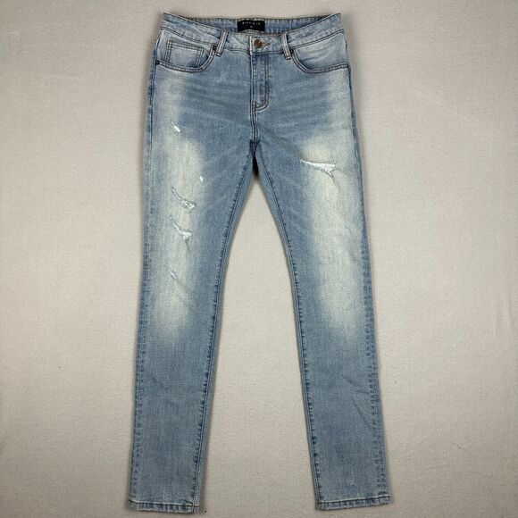 Richie Le Collection Men Size 32 Slim Straight Jeans Distressed Denim Light Blue - Picture 1 of 9